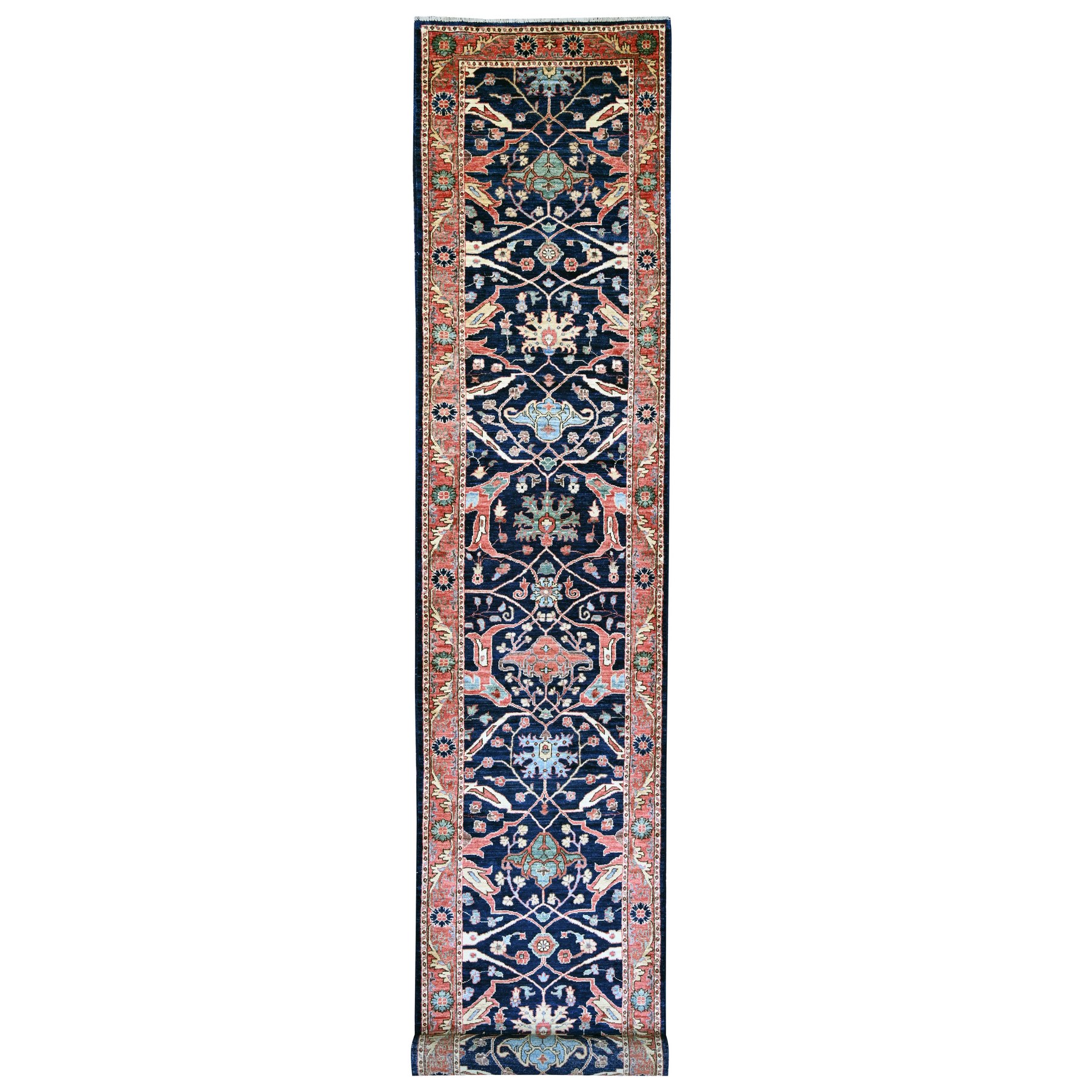 3'x19'9" Yale Blue, Vegetable Dyes, Aryana Grade, Bijar Garus Design, High Mountain Wool, Hand Knotted, Soft Pile, Densely Woven, XL Runner, Oriental Rug 